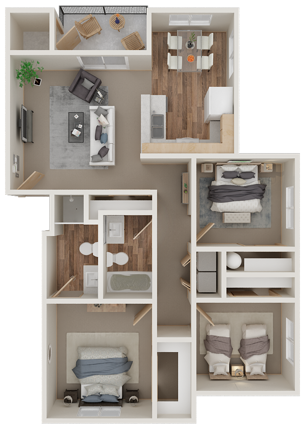 Floor plan for 3 beds, 2 baths, 1103 sqft